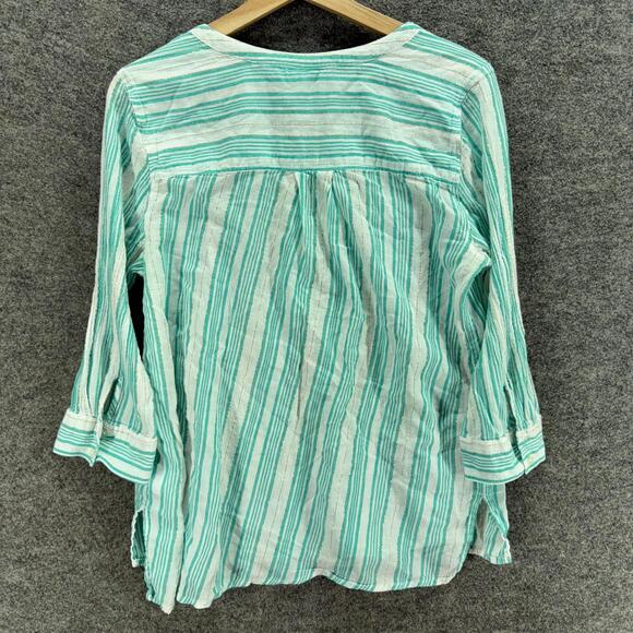 St. John's Bay Blouse Women L Large White Striped V-Neck 3/4 Sleeve 1/2 Button - Picture 2 of 7